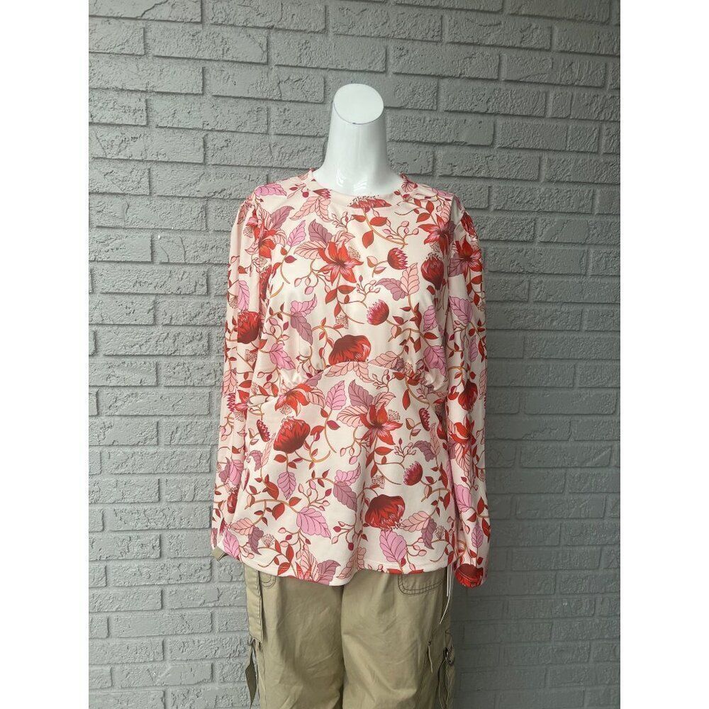 Tenth + Ocean Women UPF Red Multicolored Floral Long Sleeve Top size L